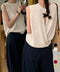 サマーニットタンクトップ 背中開き 夏服 前後2WAYリブニット ノースリーブトップス レディース ラウンドネックプルオーバー バックオープンニットソー きれいめ 80ZHONGYI-002
