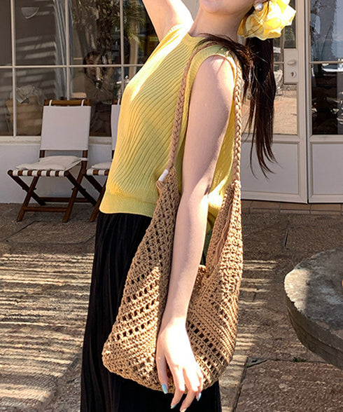 サマーニットタンクトップ 背中開き 夏服 前後2WAYリブニット ノースリーブトップス レディース ラウンドネックプルオーバー バックオープンニットソー きれいめ 80ZHONGYI-002
