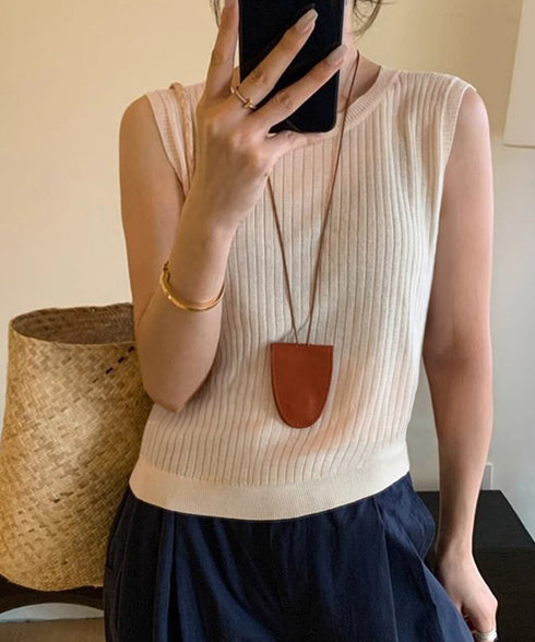 サマーニットタンクトップ 背中開き 夏服 前後2WAYリブニット ノースリーブトップス レディース ラウンドネックプルオーバー バックオープンニットソー きれいめ 80ZHONGYI-002