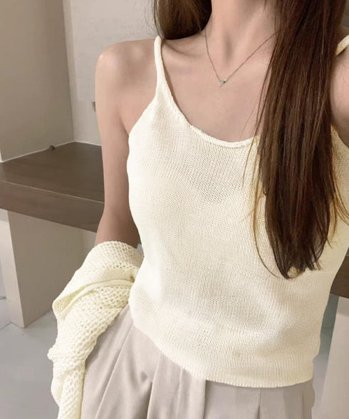 メッシュカーディガン キャミソールセット Uネックニットキャミ 透かし編みカーディガン 薄手ニットアンサンブル リボンカーディガン 長袖ニット着回し春夏服 韓国風 80ZHONGYI-003