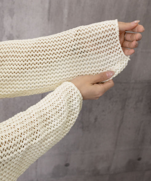 メッシュカーディガン キャミソールセット Uネックニットキャミ 透かし編みカーディガン 薄手ニットアンサンブル リボンカーディガン 長袖ニット着回し春夏服 韓国風 80ZHONGYI-003