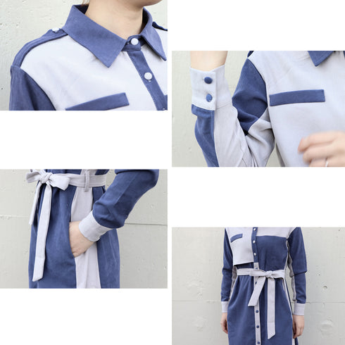 シャツワンピース ロング レディース シャツワンピース ロング レディース 長袖 ミモレ丈 ワンピース ウエストマーク 着やせ おしゃれ ワンピース 80ZHUIMENG-007