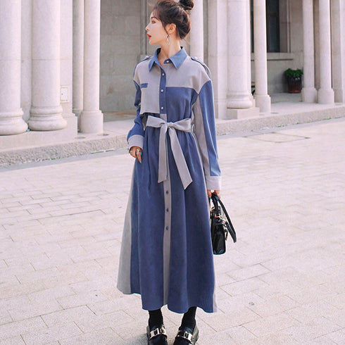 シャツワンピース ロング レディース シャツワンピース ロング レディース 長袖 ミモレ丈 ワンピース ウエストマーク 着やせ おしゃれ ワンピース 80ZHUIMENG-007