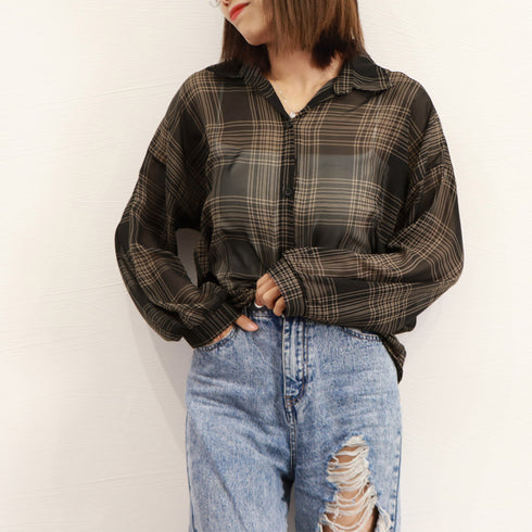 シャツブラウス 薄手 カーディガン 韓国 レディース チェックシアーシャツ 長袖 シースルーシャツ おしゃれ 透け感 サマーカーディガン 春夏服 紫外線対策 羽織 80ZHUIMENG-014