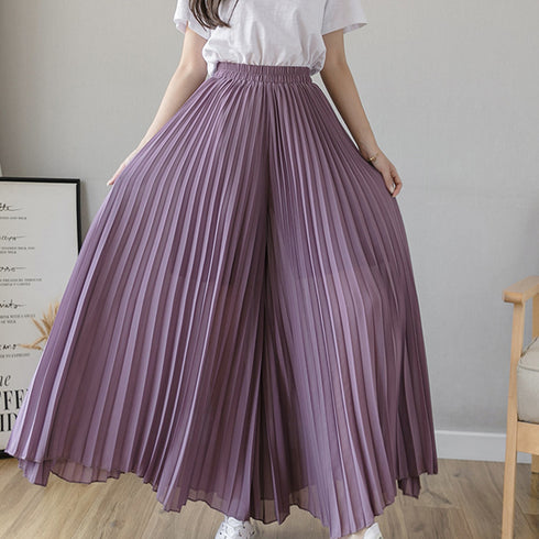 プリーツガウチョパンツ 韓国 スカーチョ レディース シフォンフレアパンツ 体型カバー ゆったりスカンツ 大人お洒落 ボトムスハイウエスト きれいめ 着やせズボン 80ZHUIMENG-015