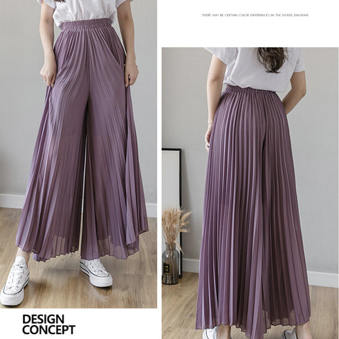 プリーツガウチョパンツ 韓国 スカーチョ レディース シフォンフレアパンツ 体型カバー ゆったりスカンツ 大人お洒落 ボトムスハイウエスト きれいめ 着やせズボン 80ZHUIMENG-015