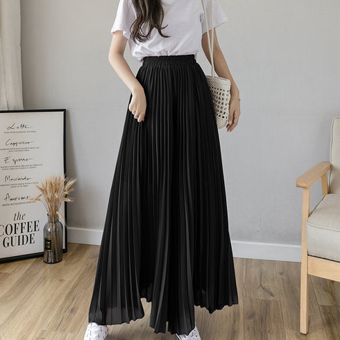 プリーツガウチョパンツ 韓国 スカーチョ レディース シフォンフレアパンツ 体型カバー ゆったりスカンツ 大人お洒落 ボトムスハイウエスト きれいめ 着やせズボン 80ZHUIMENG-015