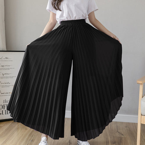 プリーツガウチョパンツ 韓国 スカーチョ レディース シフォンフレアパンツ 体型カバー ゆったりスカンツ 大人お洒落 ボトムスハイウエスト きれいめ 着やせズボン 80ZHUIMENG-015