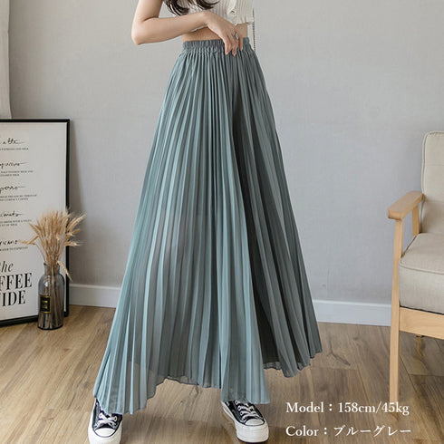 プリーツガウチョパンツ 韓国 スカーチョ レディース シフォンフレアパンツ 体型カバー ゆったりスカンツ 大人お洒落 ボトムスハイウエスト きれいめ 着やせズボン 80ZHUIMENG-015