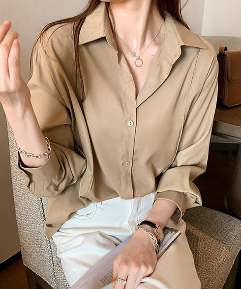 シャツブラウス 襟付き 長袖 レディース 大人かわいい トップス オフィスカジュアル Vネックシャツ 体型カバー 春秋夏服 着やせ ゆったりブラウス 無地 韓国風 81KAISL-005
