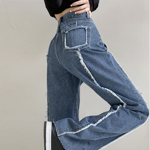 デニム ワイドパンツ ハイウエスト 脚長 レディース ゆったり ストレートパンツ 美脚 おしゃれ ロングパンツ カジュアル 春秋冬 81ANHE-027