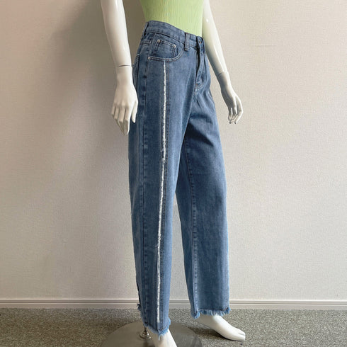 デニム ワイドパンツ ハイウエスト 脚長 レディース ゆったり ストレートパンツ 美脚 おしゃれ ロングパンツ カジュアル 春秋冬 81ANHE-027