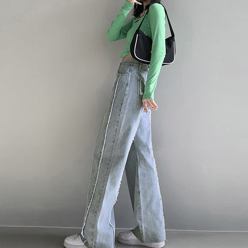 デニム ワイドパンツ ハイウエスト 脚長 レディース ゆったり ストレートパンツ 美脚 おしゃれ ロングパンツ カジュアル 春秋冬 81ANHE-027