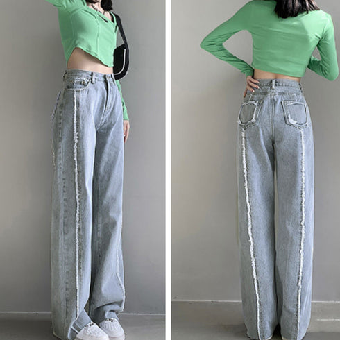 デニム ワイドパンツ ハイウエスト 脚長 レディース ゆったり ストレートパンツ 美脚 おしゃれ ロングパンツ カジュアル 春秋冬 81ANHE-027