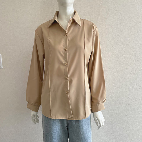 シャツブラウス 襟付き 長袖 レディース トップス オフィスカジュアル Vネックシャツ 春秋夏 長袖 体型カバー 着やせ 無地 ゆったりブラウス 81KAISL-005