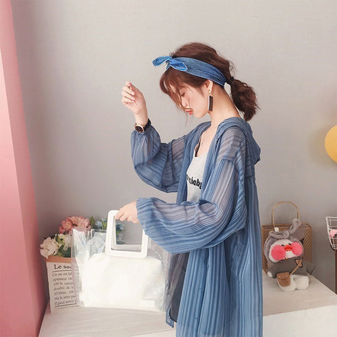 シフォンシアーカーディガン 薄手羽織り 長袖 ロングシャツ 薄手 シアー シャツブラウス UV防止 おしゃれ 着やせ OL シースルー 81YUYANGSY-001