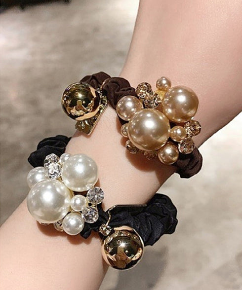 パール ヘアアクセサリー レディース 髪飾り 髪留め ラインストーン おしゃれ 大人可愛い きらきら 大人っぽい お洒落 小物 まとめ髪 太め ヘアゴム 82HARU-015