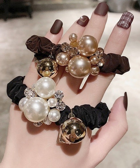 パール ヘアアクセサリー レディース 髪飾り 髪留め ラインストーン おしゃれ 大人可愛い きらきら 大人っぽい お洒落 小物 まとめ髪 太め ヘアゴム 82HARU-015