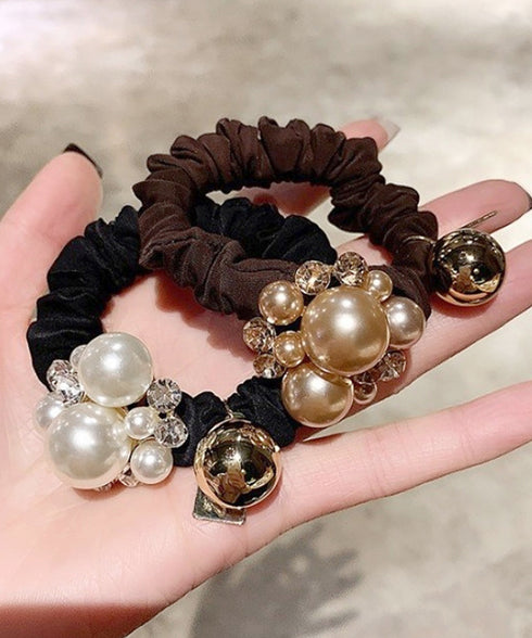 パール ヘアアクセサリー レディース 髪飾り 髪留め ラインストーン おしゃれ 大人可愛い きらきら 大人っぽい お洒落 小物 まとめ髪 太め ヘアゴム 82HARU-015