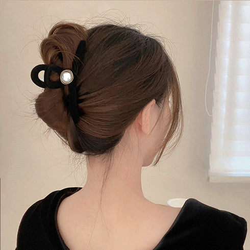 ヘアクリップ レディース 黒 ベルベット 大きめパール バンスクリップ 可愛いまとめ髪 ヘアアクセサリー 誕生日プレゼント 雑貨 髪留め 大人エレガント 韓国風 82LIGE-003