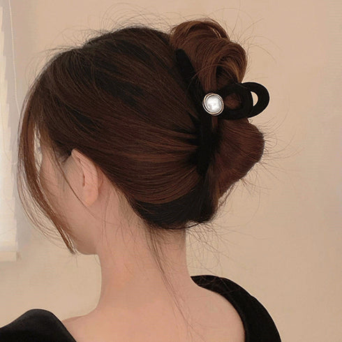 ヘアクリップ レディース 黒 ベルベット 大きめパール バンスクリップ 可愛いまとめ髪 ヘアアクセサリー 誕生日プレゼント 雑貨 髪留め 大人エレガント 韓国風 82LIGE-003