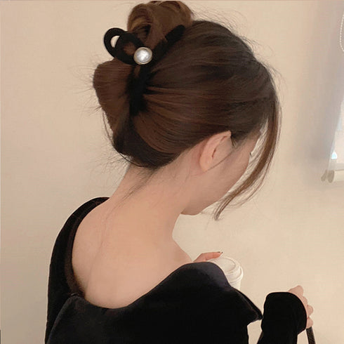 ヘアクリップ レディース 黒 ベルベット 大きめパール バンスクリップ 可愛いまとめ髪 ヘアアクセサリー 誕生日プレゼント 雑貨 髪留め 大人エレガント 韓国風 82LIGE-003