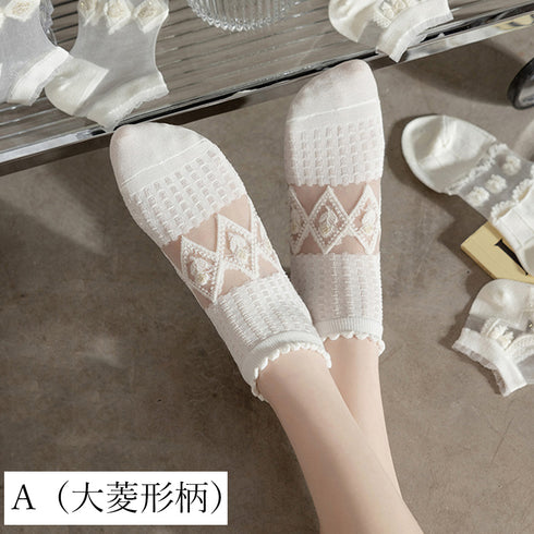 シースルーソックス 花柄 レース女性用 おしゃれ 涼しい アンクル丈 レディース 婦人靴下 薄手 通気性 ショートソックス カジュアル 透け感 通勤 通学 82XJ-001