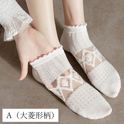 シースルーソックス 花柄 レース女性用 おしゃれ 涼しい アンクル丈 レディース 婦人靴下 薄手 通気性 ショートソックス カジュアル 透け感 通勤 通学 82XJ-001