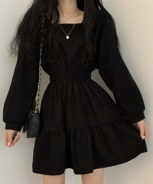 ティアードミニワンピース ウエストマーク きれいめショートワンピース着やせ 膝上ワンピース春秋レディース低身長 ハイウエスト 細見え aラインフレアワンピ レトロ 83CHENXN-005