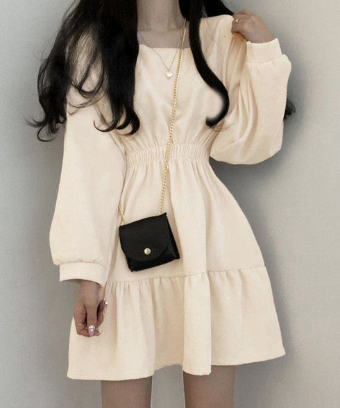 ティアードミニワンピース ウエストマーク きれいめショートワンピース着やせ 膝上ワンピース春秋レディース低身長 ハイウエスト 細見え aラインフレアワンピ レトロ 83CHENXN-005