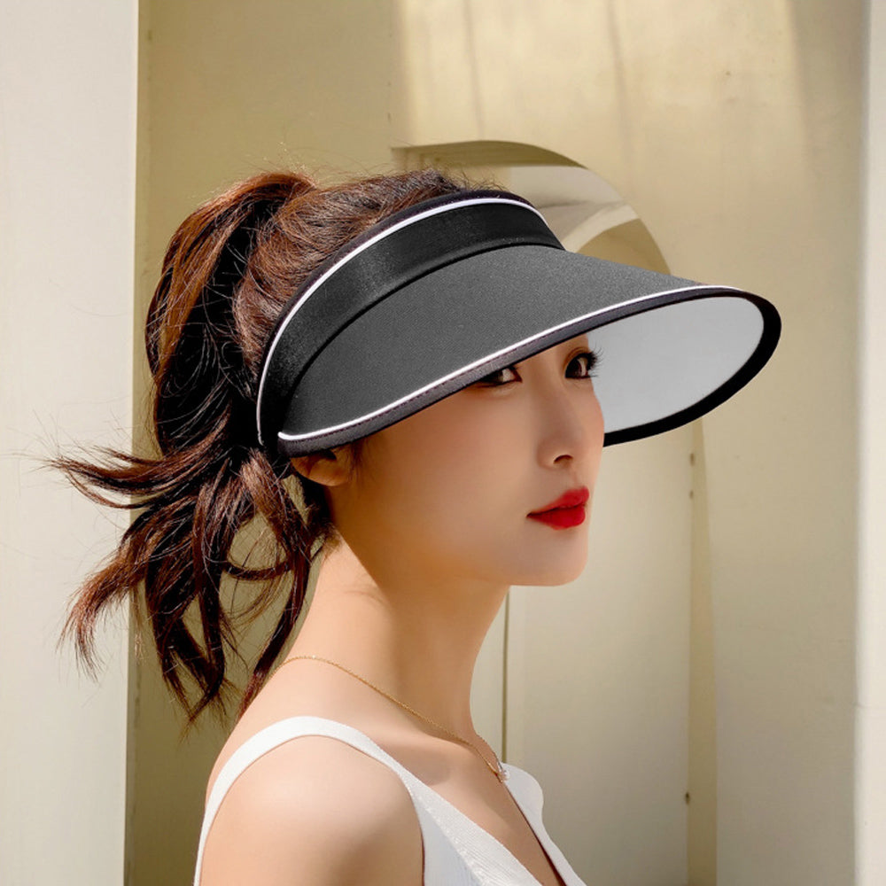 韓国サンバイザー つば広 レディース 夏 ブラック