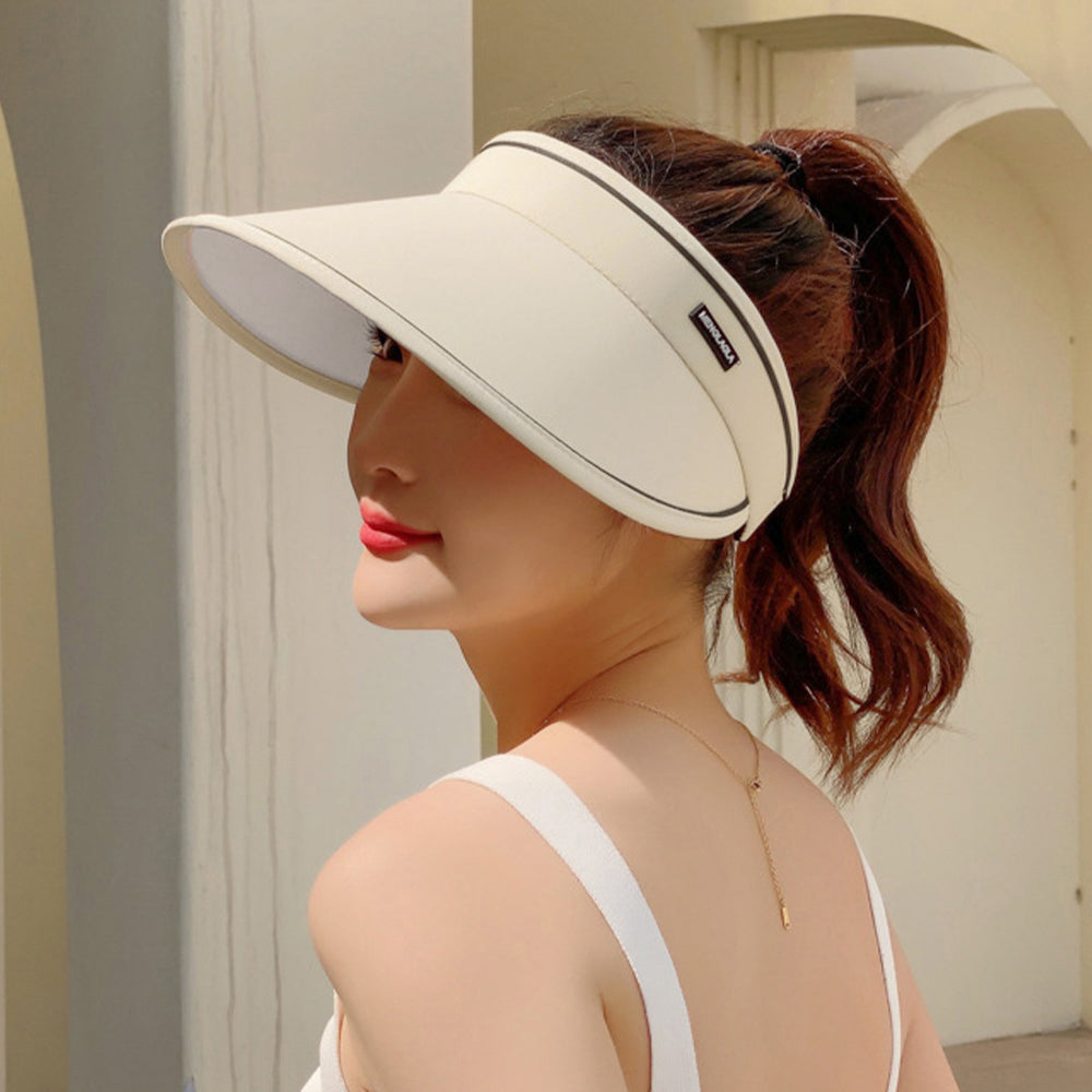 韓国サンバイザー つば広 レディース 夏 アイボリー