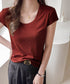 UネックTシャツ レディース 半袖 夏服 ベーシック リブtシャツ サマーカットソー 無地 着回し夏t 大人カジュアル 快適プルオーバー 涼しげトップス柔らかな 83FENGSE-002