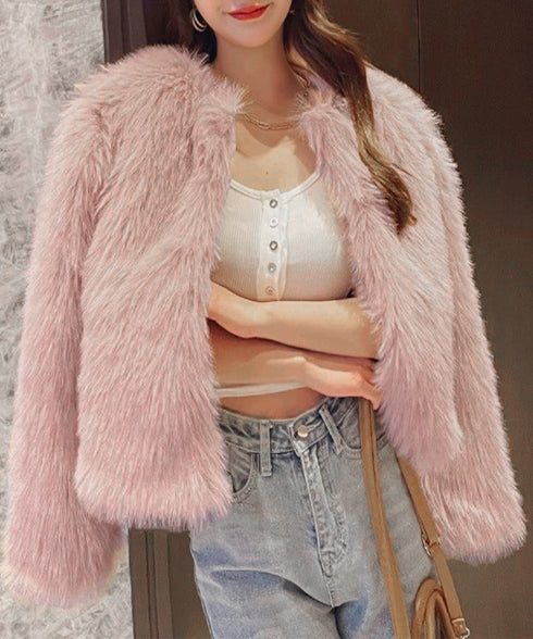 エコファーコート ファージャケット 冬服 レディース もこもこ フェイクファーアウター 高見え 暖かい 中綿入りコート ショート丈羽織り ふわふわ 秋冬韓国 上品 83FYMEI-001