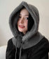 バラクラバニット帽ネックウォーマー一体型 暖かいフードウォーマー ボア防寒帽子耳当て付き 韓国風小顔帽子 可愛いペアルック帽子 防風ニットキャップ フードマフラー 83MQDZ-001