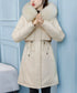 中綿ジャケット韓国風フェイクダウンコート レディース ミドル丈あったかアウター ヨーク付きコート ウエストマーク防風防寒コート ふわふわファーフード付きジャケット 83QUANLING-001