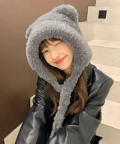 くま耳ニット帽 レディース もこもこ帽子 可愛い ベア耳 ニットキャップ ふわふわ 防風防寒帽子 あったたか小顔帽子 おしゃれ カジュアル 秋冬ぼうし人気 韓国風 83SINIU-001
