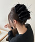 大きめバンスクリップ黒フェザーヘアアクセ 韓国風上品華やかボリュームシュシュ風ヘアクリップ 大人っぽいフリル黒髪飾り キラキラビジュー高級感ヘアアクセサリー髪留め 83SUIMIN-003