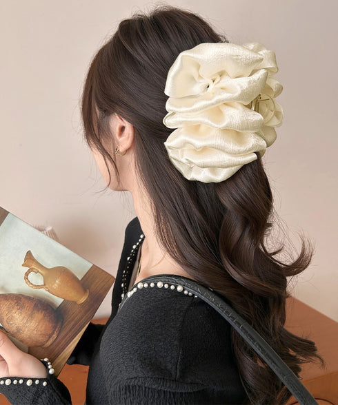 ビッグヘアクリップ 大きめサテンまとめ髪 韓国風 シュシュバンスクリップ レディース おしゃれ ヘアアレンジ ハーフアップ 夜会巻き髪飾り デートヘアアクセサリー 83SUIMIN-004