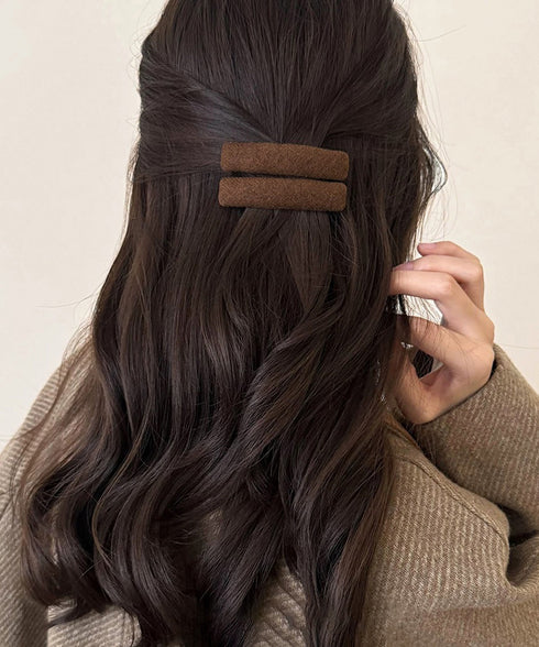 ウール調ヘアクリップ2点セットスリーピン フェルト風前髪クリップ跡がつかない 大人可愛いパッチンピンシンプル おしゃれヘアアクセサリーレトロ髪飾り起毛素材ヘアピン 83TTONG-001