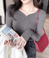 リブニットトップス レディース 大人秋服 ニットウェア ハートネック ニットプルオーバー 着回し ニットセーター 普段着 ニットソー 大人カジュアルニットインナー 83WANGY-001