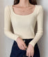 Uネックリブトップススクエアネックニット レディース 長袖ニットプルオーバー タイトフィットニット秋冬 韓国風大人可愛い ニットインナー SNS映えトップス着回し 83XIAOJU-001