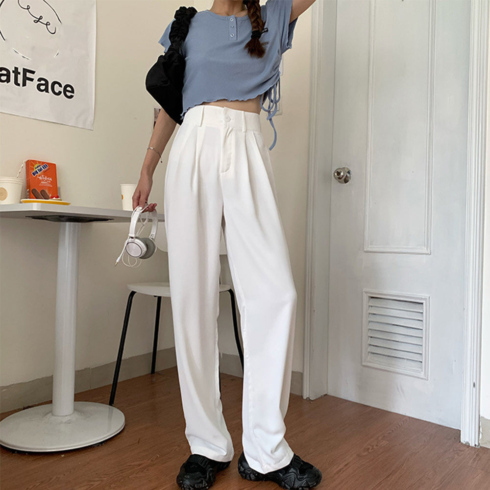 セミワイドパンツ レディース スラックス ホワイト