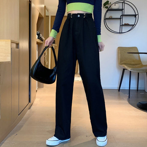 ハイウエスト デニム ワイドパンツ 韓国 レディース ゆったり ストレートパンツ ストリート 着やせ ジーパン10代 20代 30代 美脚 ロングパンツ 春秋夏冬 83YATONG-042