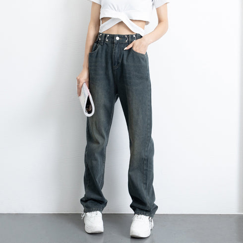 ハイウエスト デニム ワイドパンツ 韓国 レディース ゆったり ストレートパンツ ストリート 着やせ ジーパン10代 20代 30代 美脚 ロングパンツ 春秋夏冬 83YATONG-042