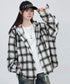 チェック柄フーデッドシャツレディース秋冬 微起毛BIGフードシャツ オーバーサイズシャツジャケット ミディアム丈レトロチェックシャツ ゆったりこなれ感秋服アウター 83YIGULI-001