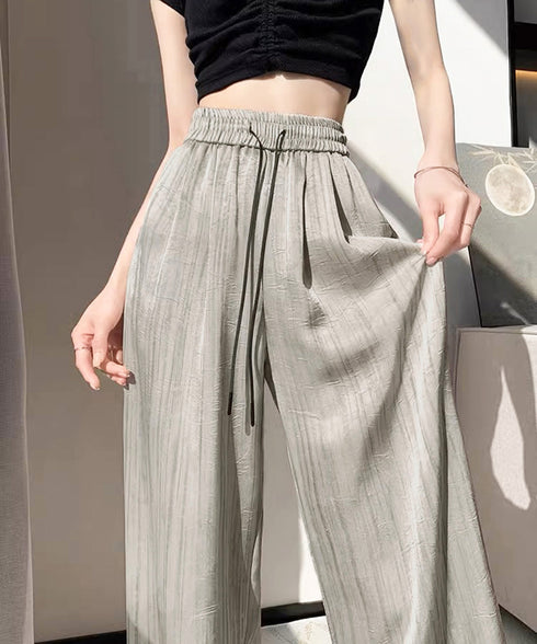 水墨風ワイドパンツ 薄手ドレープパンツ夏 レディース ハイウエスト ストレートパンツ ゆったりロングパンツ 涼しいサマーパンツ ウエストゴム 楽ちんイージーパンツ 83YIKELI-002