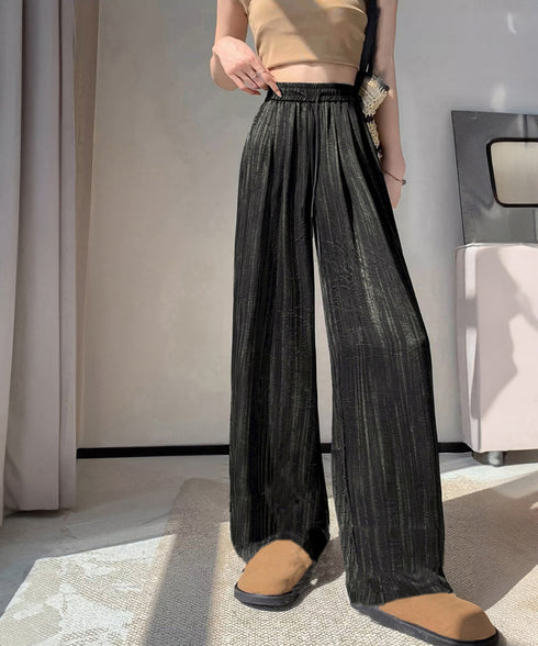 水墨風ワイドパンツ 薄手ドレープパンツ夏 レディース ハイウエスト ストレートパンツ ゆったりロングパンツ 涼しいサマーパンツ ウエストゴム 楽ちんイージーパンツ 83YIKELI-002