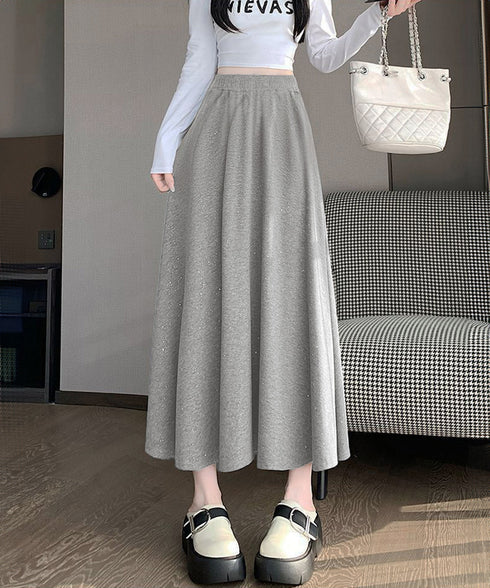 ラメ入りロングスカート キラキラスカート レディース フレアスカート ハイウエストAラインスカート カジュアルきれいめ 大人可愛いボトムス春秋冬 体型カバー韓国風 83YIKELI-003