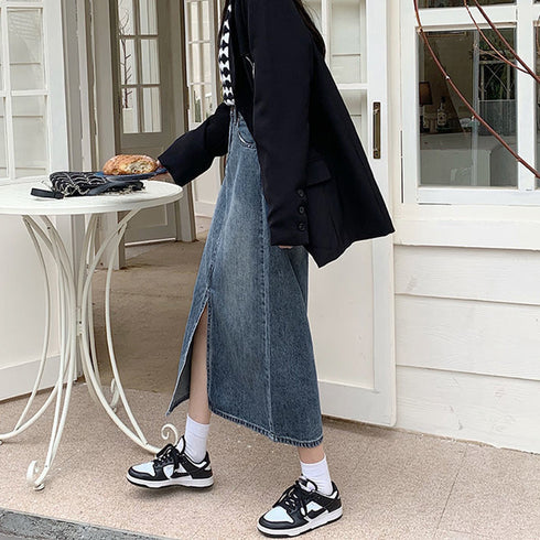 デニム タイトスカート フロントスリット オシャレ レディース ハイウエスト ロングスカート 体型カバー カジュアル ジーンズ ミドル丈スカート 着やせ 春秋夏冬 83ACYA-001